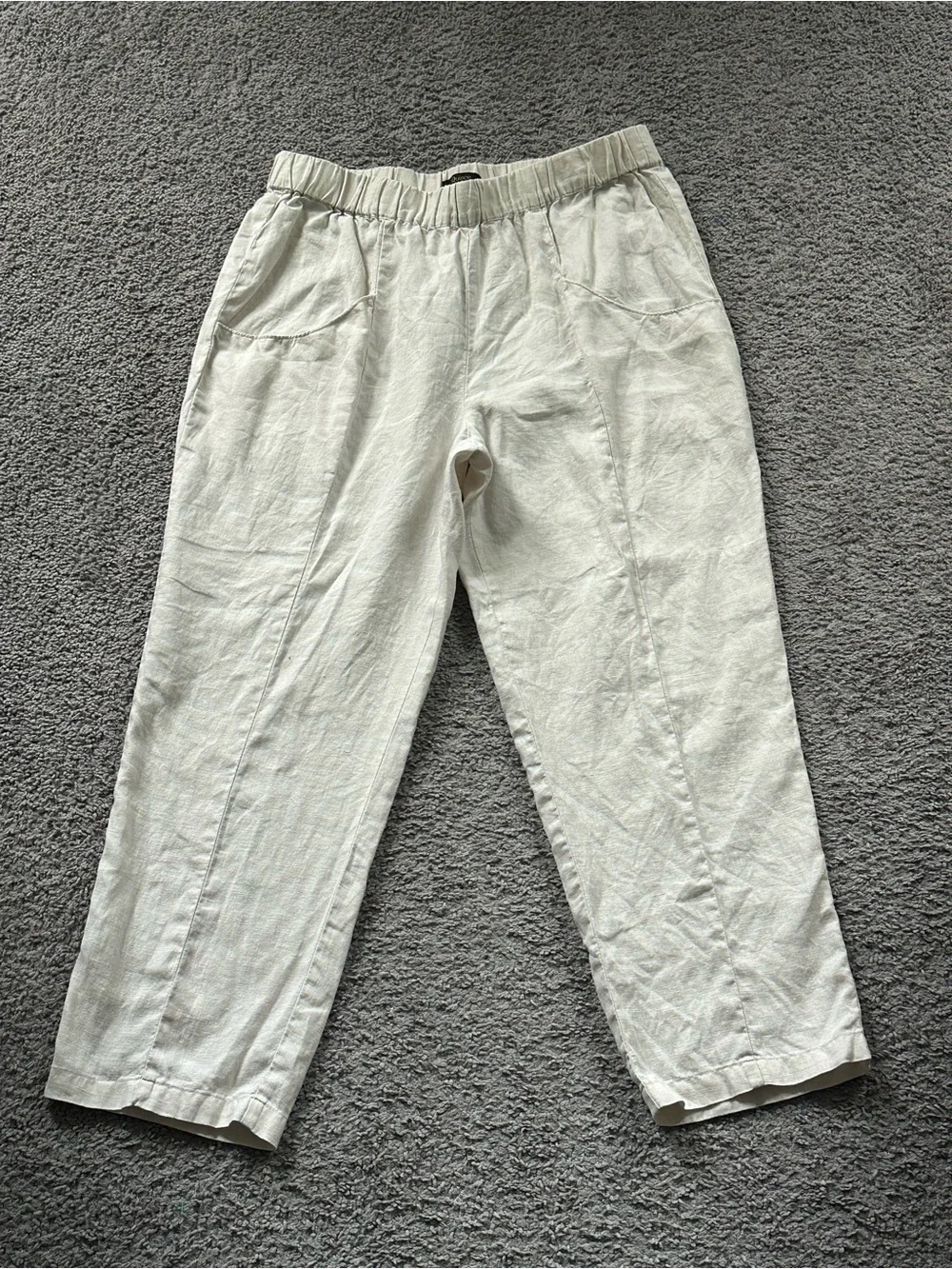 Quince Linen Elastic Waist Crop Pants - Beige / Flax Large
